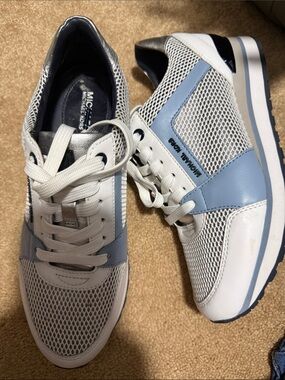 Michael Kors White and Light Blue Women's Mesh Lace-Up Sneakers
